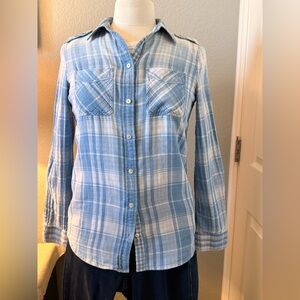 Express Light Blue Checkered Shirt